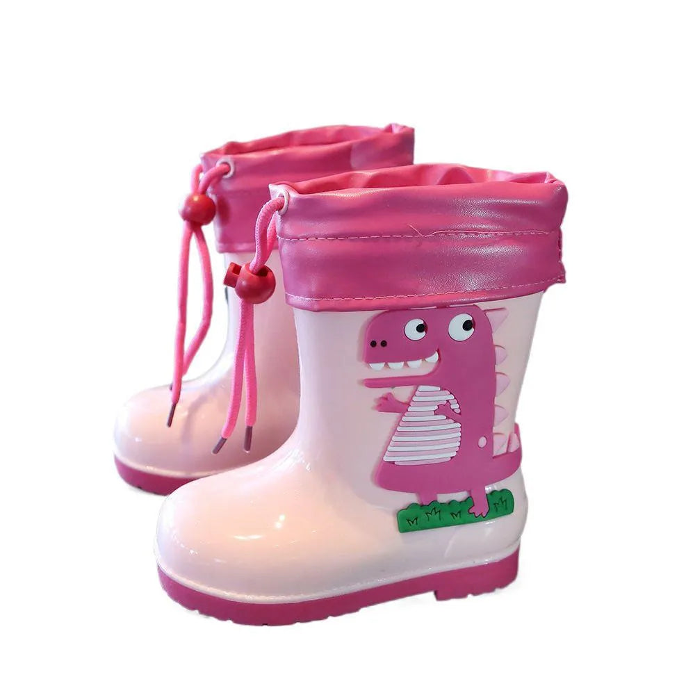 Children's dinosaur rain boots in pink, yellow, or blue with non-slip sole and low tube, inner length 14cm to 20cm