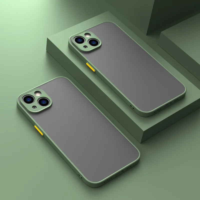 Frosted hard plastic and TPU iPhone protective case in solid colour on a phone.