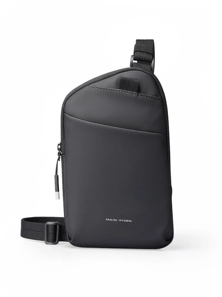 Men's black Oxford cloth crossbody bag with reinforced stitching