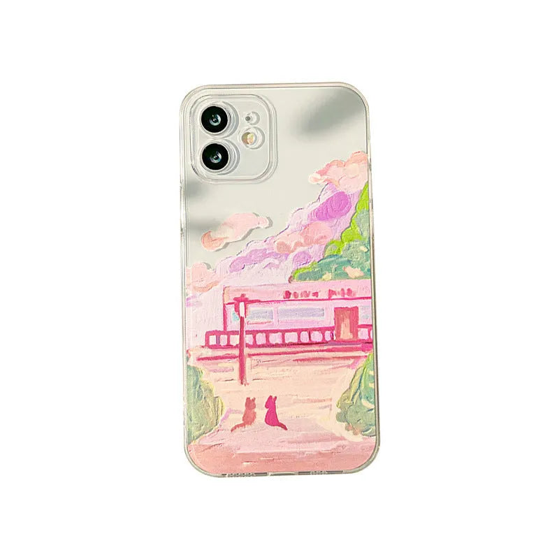 Soft silicone iPhone case with a two cat cartoon design on the back.
