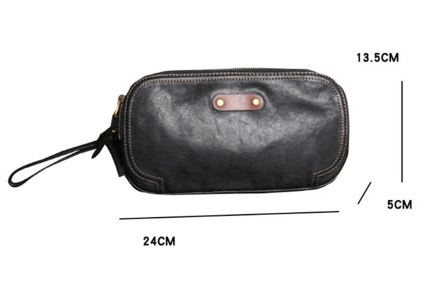 Men's small phantom black cowhide crossbody bag with pillow shape and zipper pockets