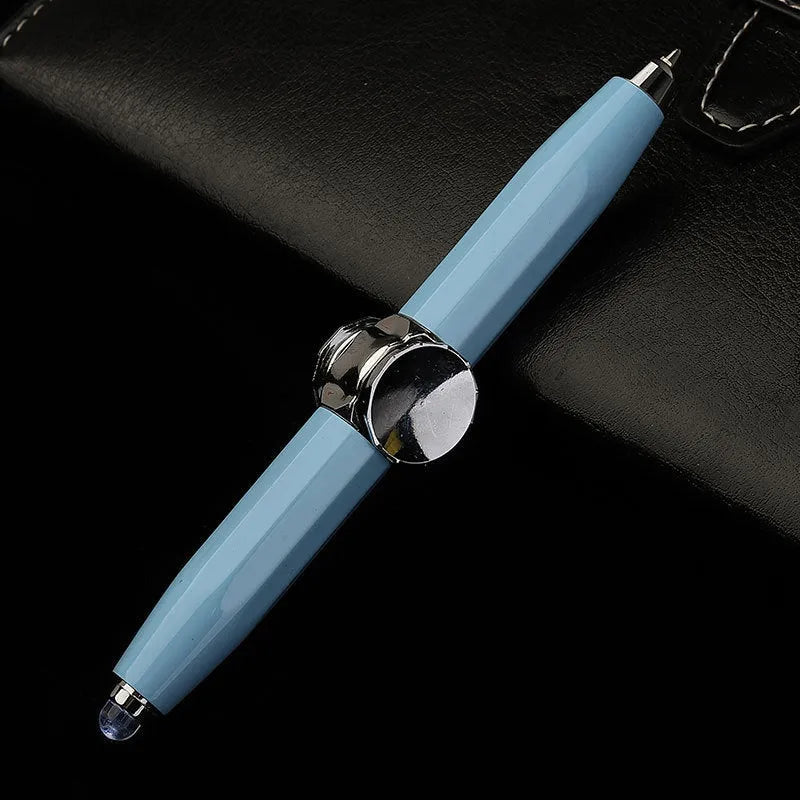 Metal gyro ballpoint pen with a spinning top, shown with multiple ink colour options.