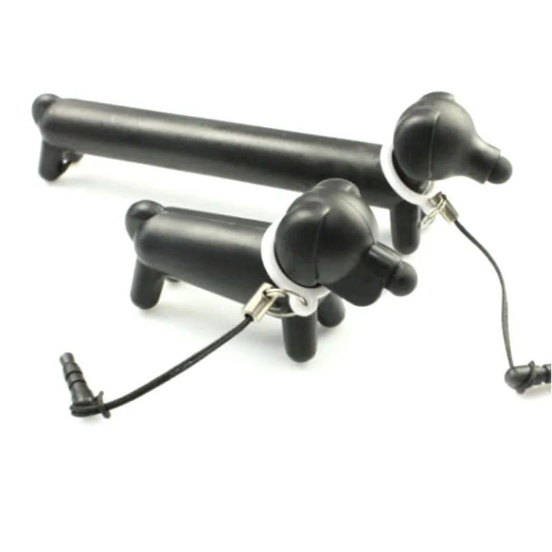 Black dog-shaped touch screen stylus showing phone holder conversion and length adjustment