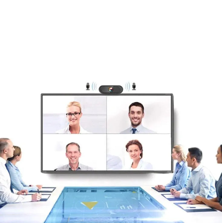 Black 2K HD USB webcam with built-in microphone, 45-degree tilt and 180-degree rotation, for desktop and laptop use.