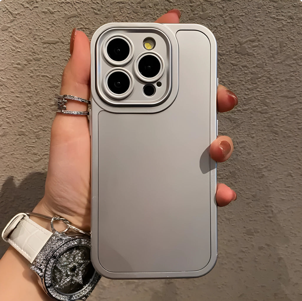 Two-in-one drop-resistant iPhone case in grey black with grinding finish, PC material, all-inclusive design.