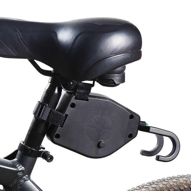 Black plastic and resin bicycle trailer rope for connecting a child's trailer to an adult bike.