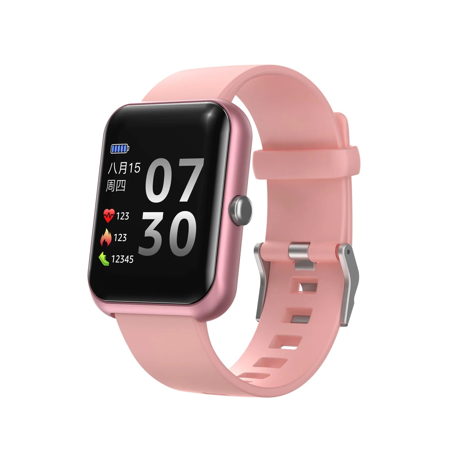 Square anodised aluminium smart couple bracelet with silicone strap on a wrist