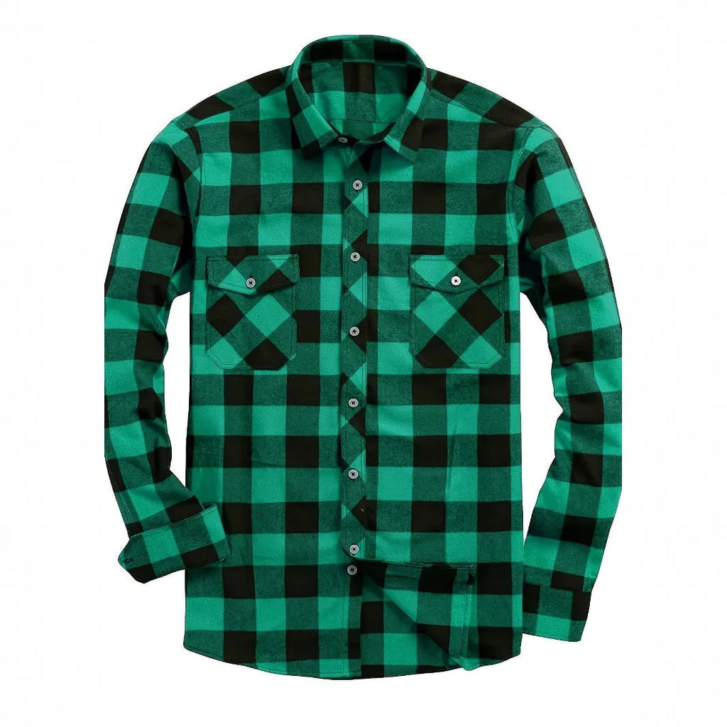 Flannel Plaid Shirt for Men All Seasons Versatile Loose Fit Long Sleeve Cardigan Style in Multiple Colours Black Blue White Red Orange Purple Yellow Green and Sizes S M L XL XXL XXXL