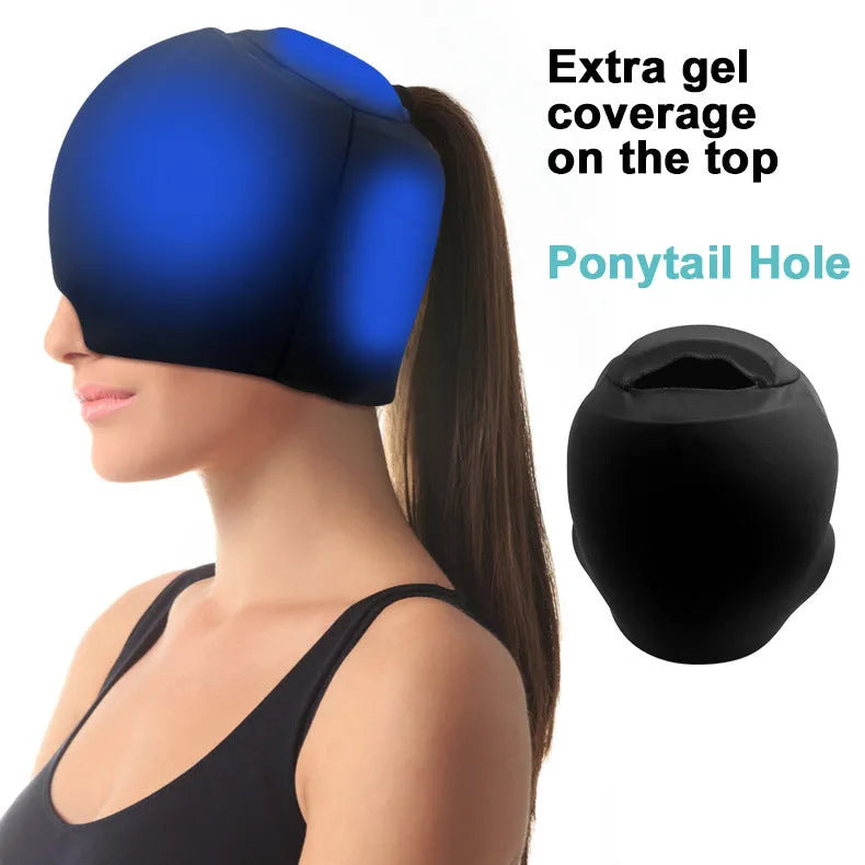 A solid colour cold compress cap with a fully enclosed design for head cooling.