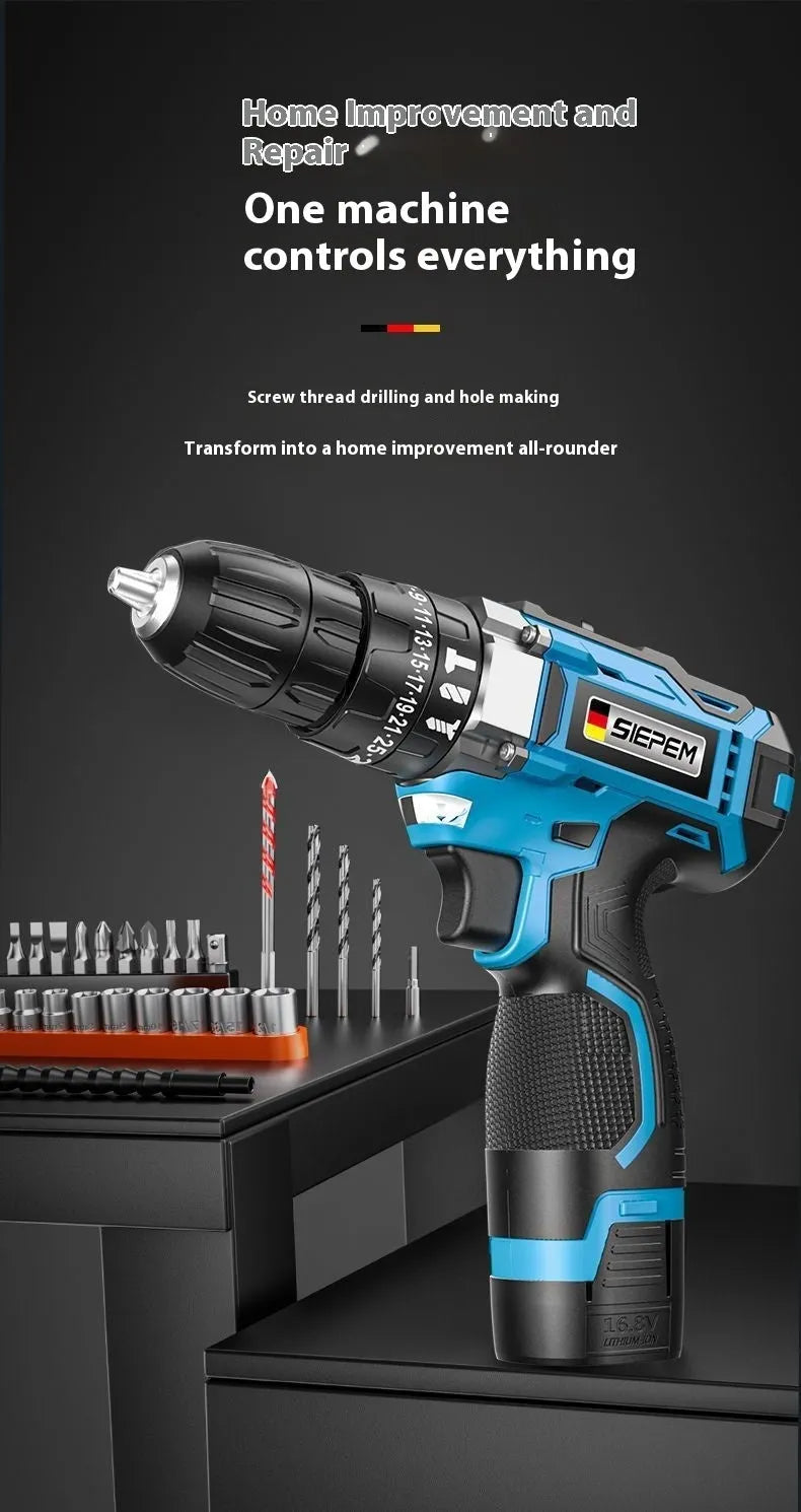 12V two-speed impact pistol drill electric screwdriver in plastic storage box