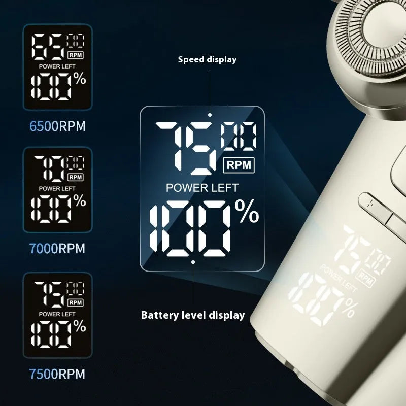 Men's multifunctional magnetic knife head electric shaver rechargeable with floating cutter head and LED display