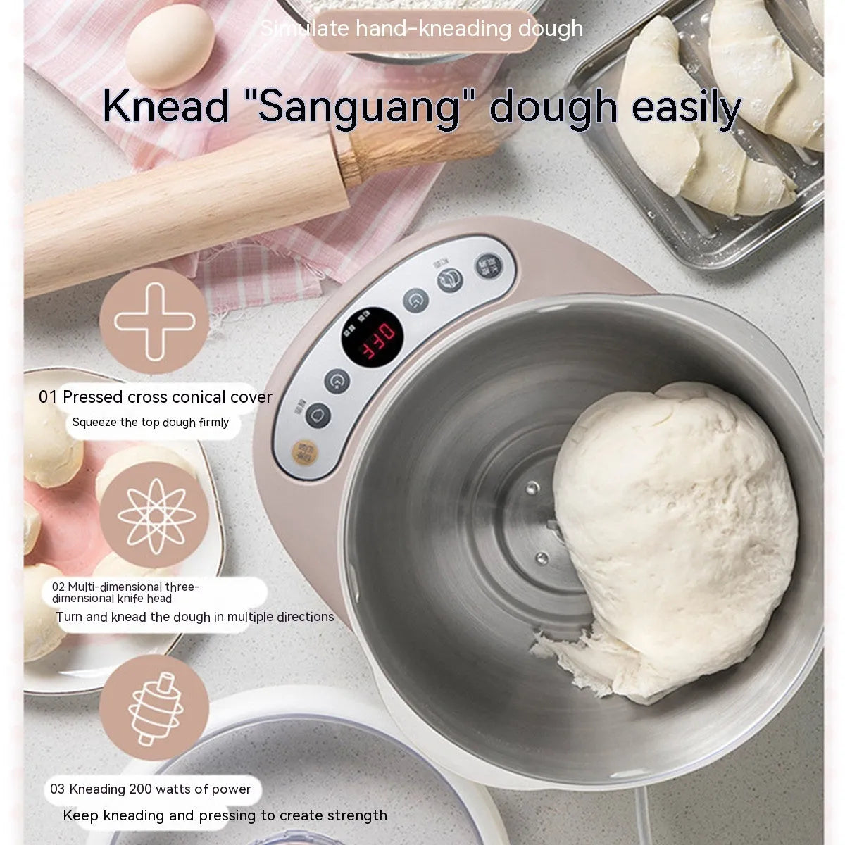 5L stainless steel automatic noodle maker silver with dough mixer 220V US plug
