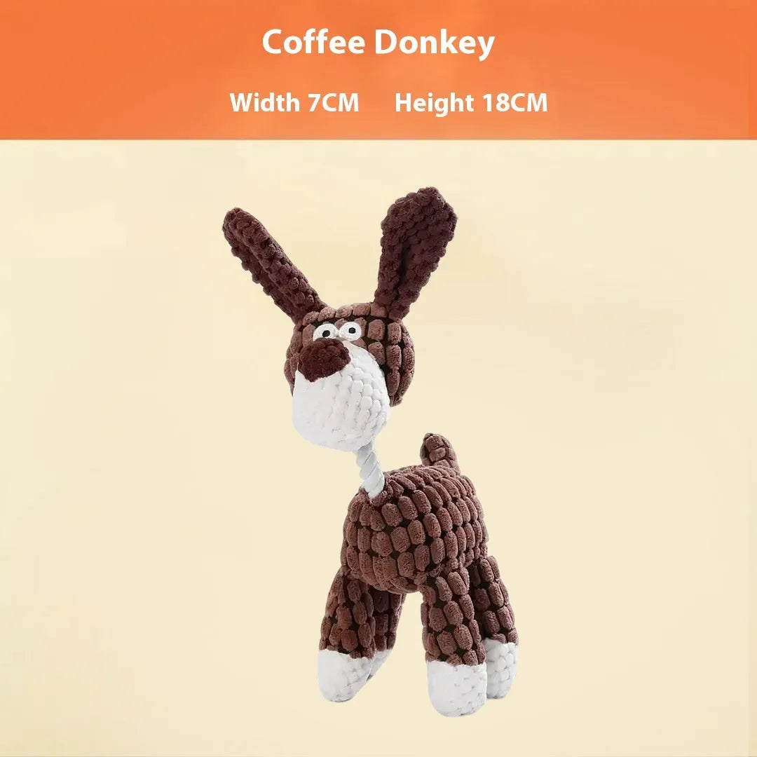 Plush puppy toy showing various animal styles including rechargeable duck, blue elephant, and donkey in multiple colours