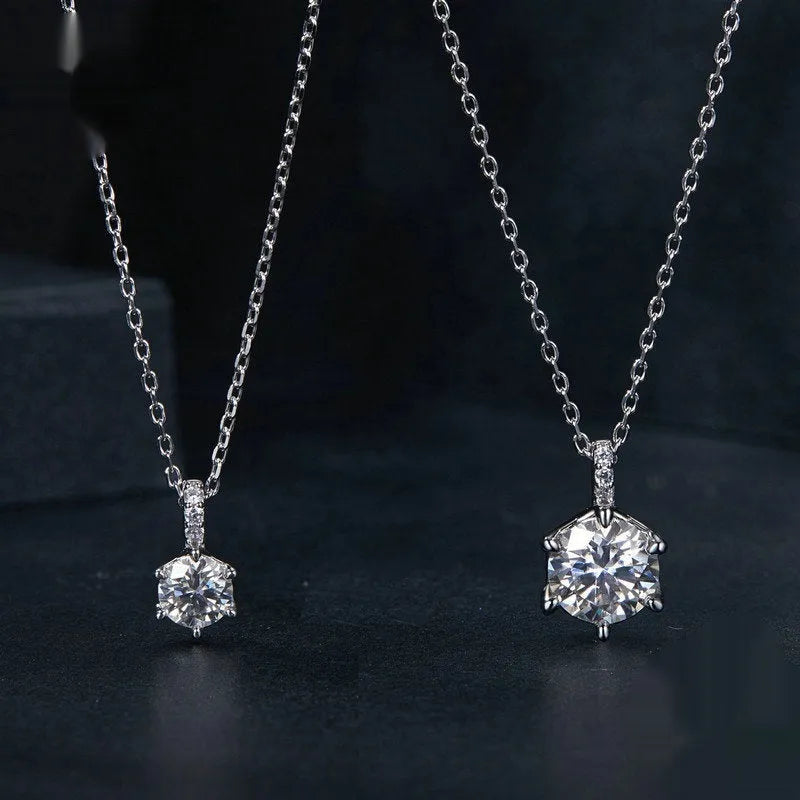 Shining moissanite starry sky pendant necklace in 925 silver with O-ring chain, adjustable 41-50cm