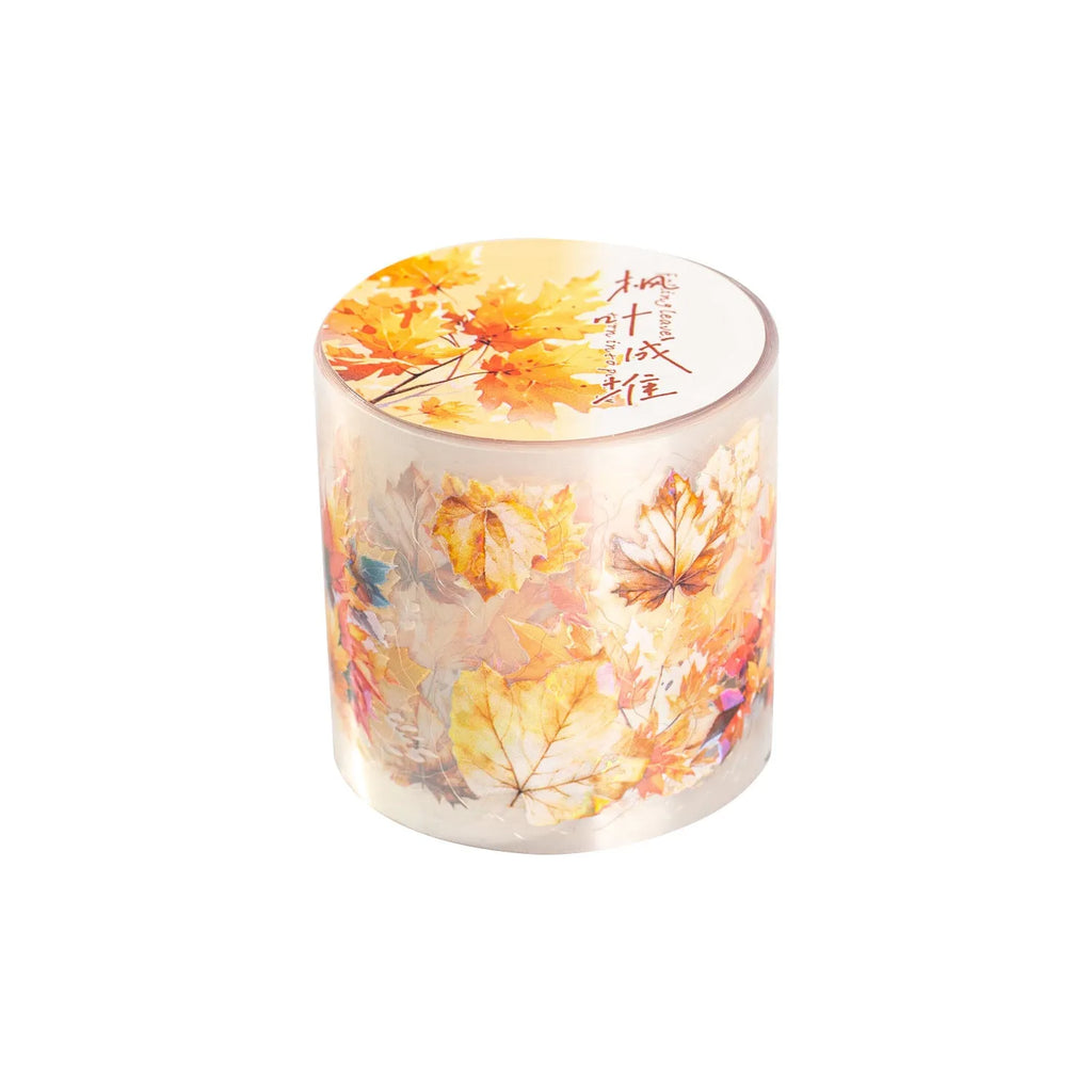 Decorative sticker roll with six natural leaf designs including ginkgo and maple patterns for hand accounts