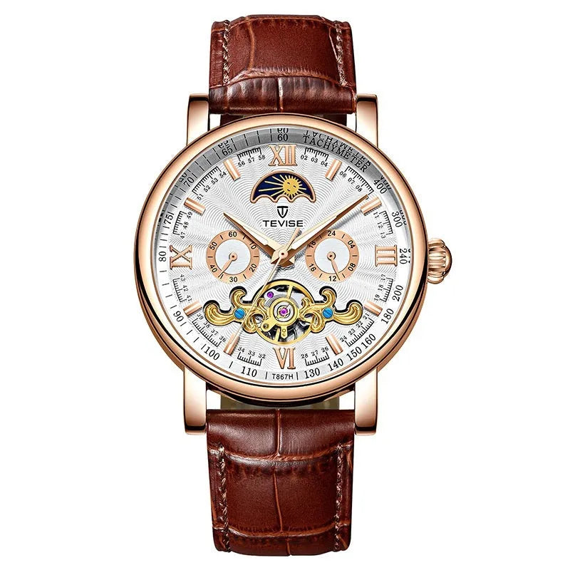 Calendar large dial thin mechanical watch for men, 17mm case, available in white black gold colours