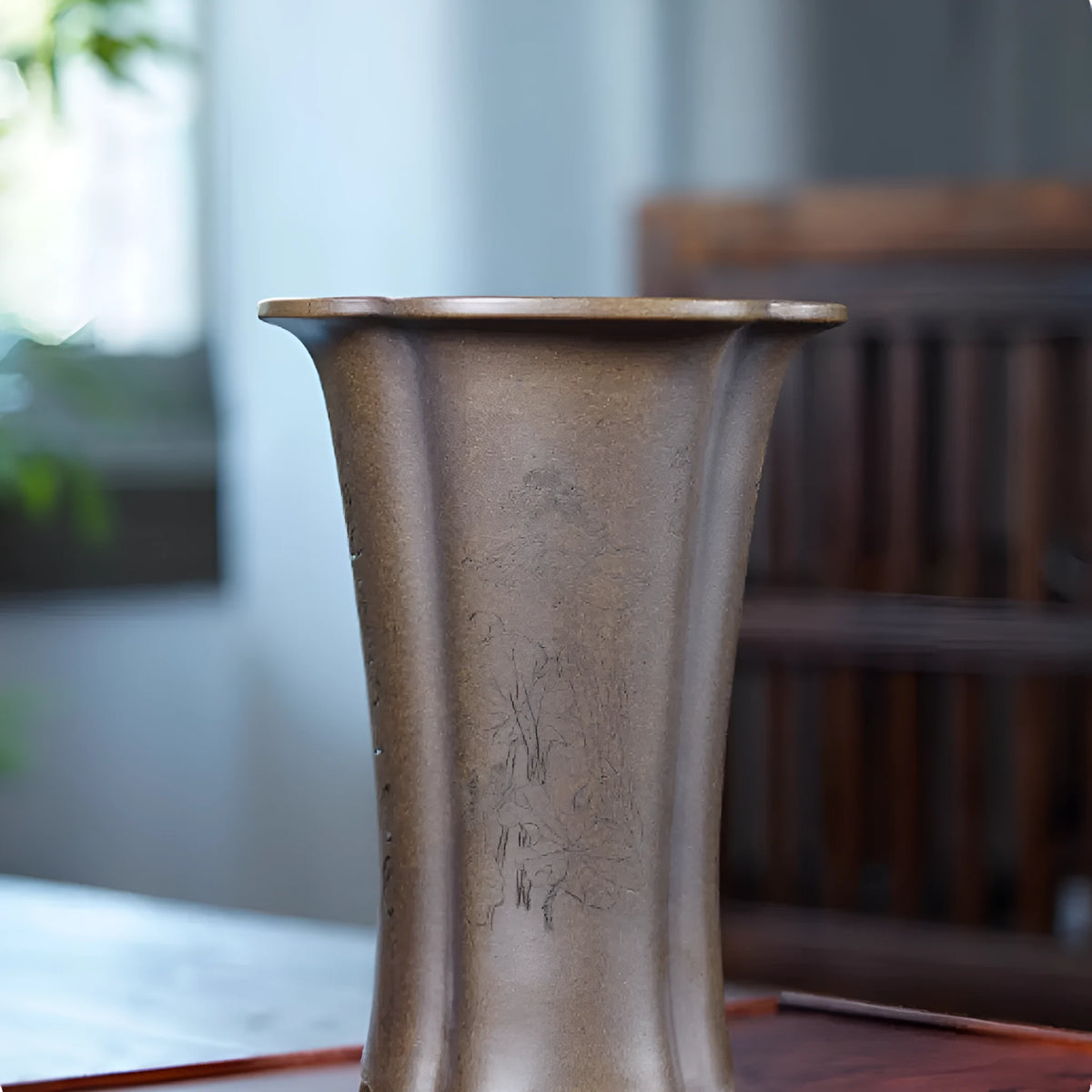 Zisha purple clay flowerpot with sharkskin texture and blue veins by Kuai Duohui, Chinese-style planter for flowers