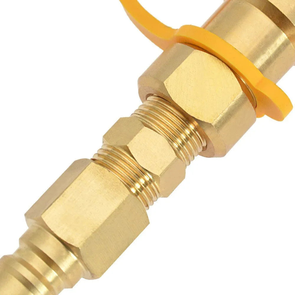 Gold brass gas propane conversion charging connector with 3/8-inch American standard threads