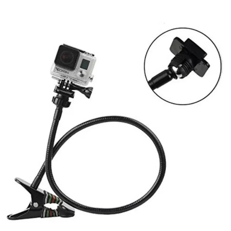 Black metal webcam support universal hose bracket with flexible gooseneck and phone holder