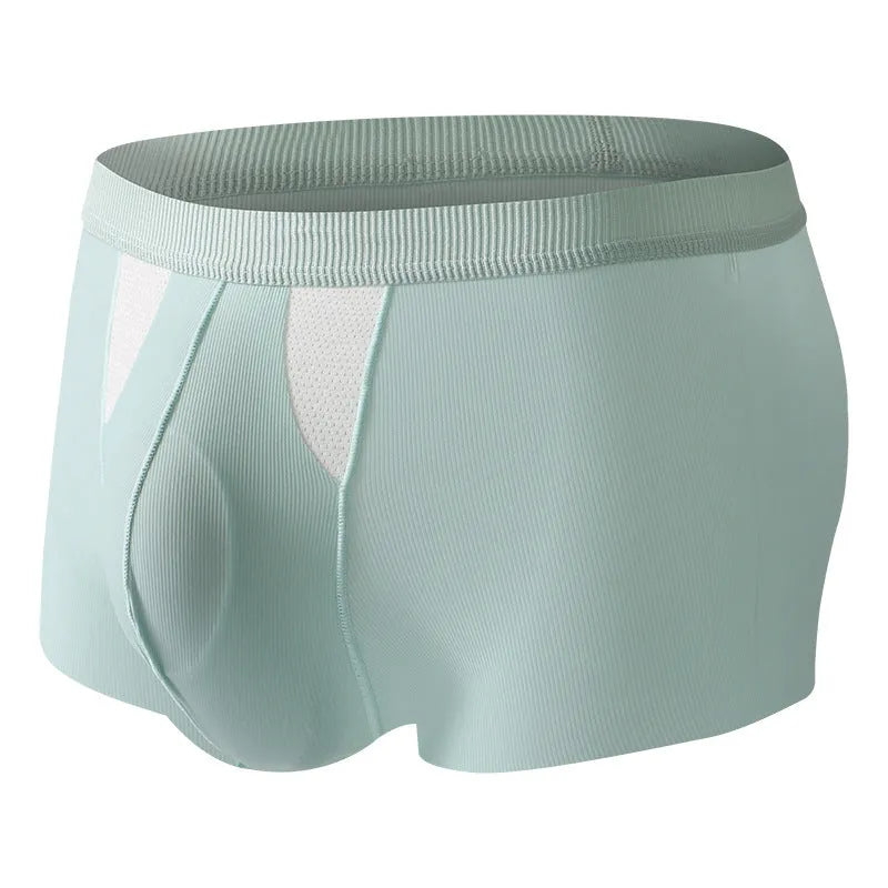 Ice silk double-layer nylon underwear shorts for men and women in various colours on a hanger.