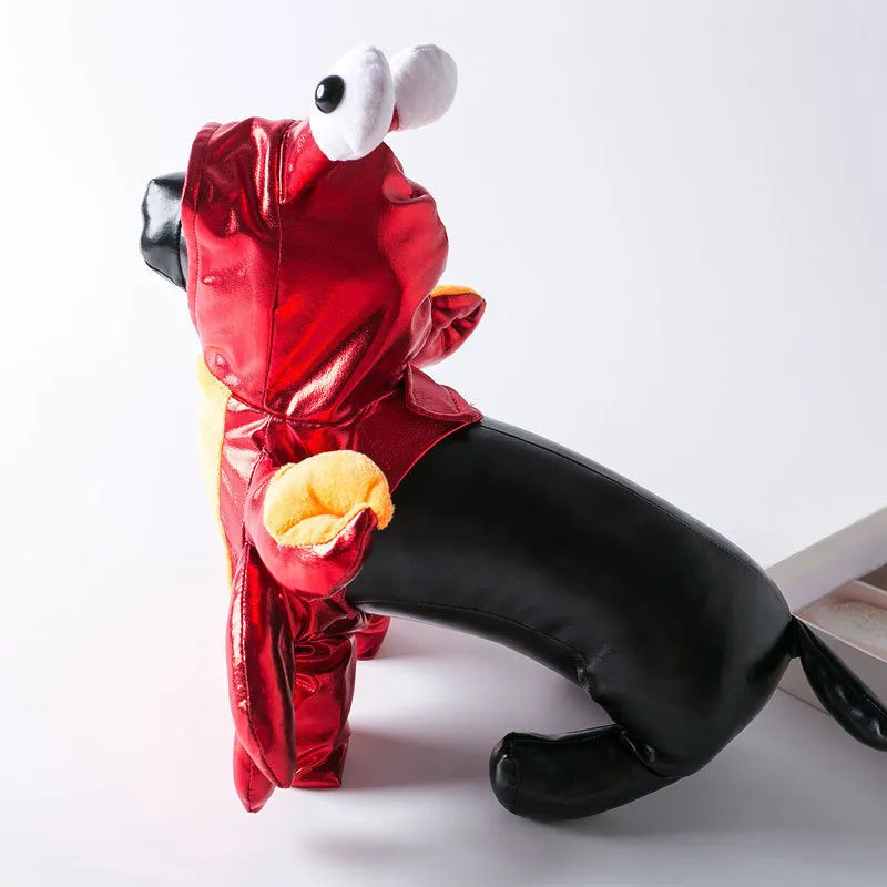 Red PU pet Halloween costume transfiguration outfit for cat or dog on a plain background