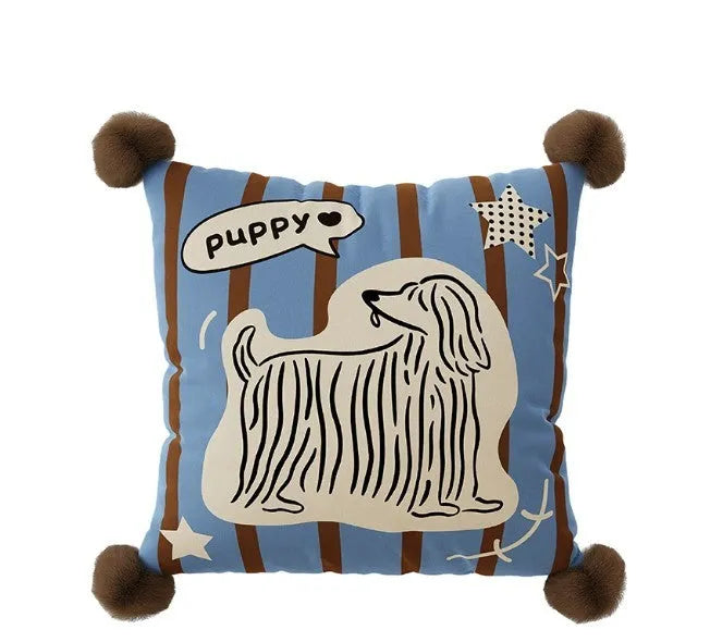 Cartoon animal print sofa cushion pillow in blue, brown, or white with three size options
