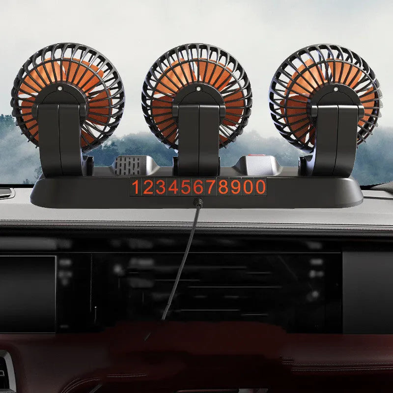 Three head automotive electric cooling fan with adjustable heads and 1.3 metre power cable