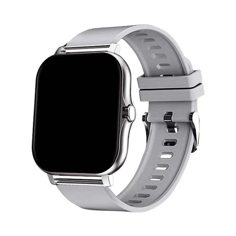 Smart watch with 1.44-inch touch screen showing heart rate and step count display on silicone wrist strap