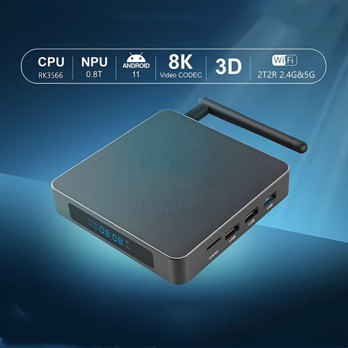 Android 8K streaming media player set-top box with remote control and cables