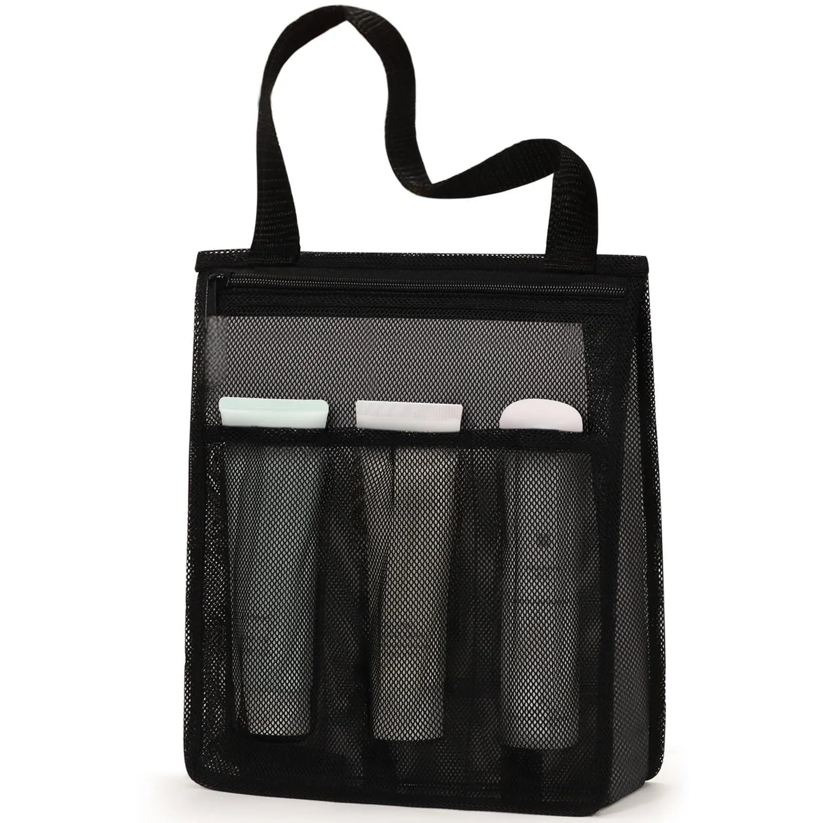 Large black and pink swimming gym bag with dry wet separation compartments and mesh pocket