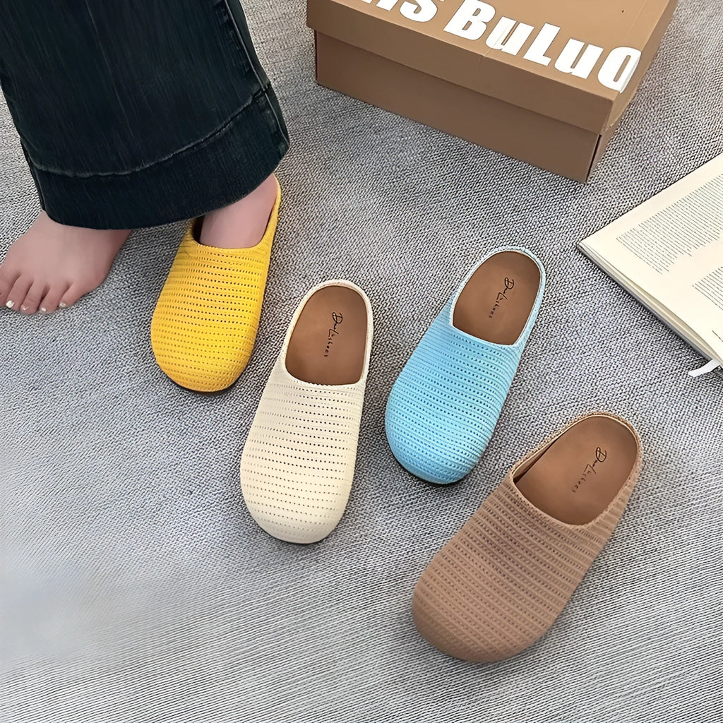 Women's beige cloth boken slippers with non-slip rubber sole, shown in size 38.