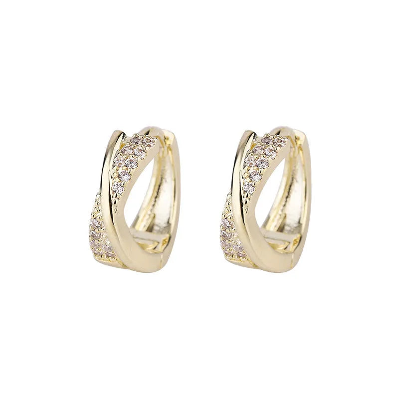 Geometric drop earrings with zircon stones and 14K yellow gold plating on copper