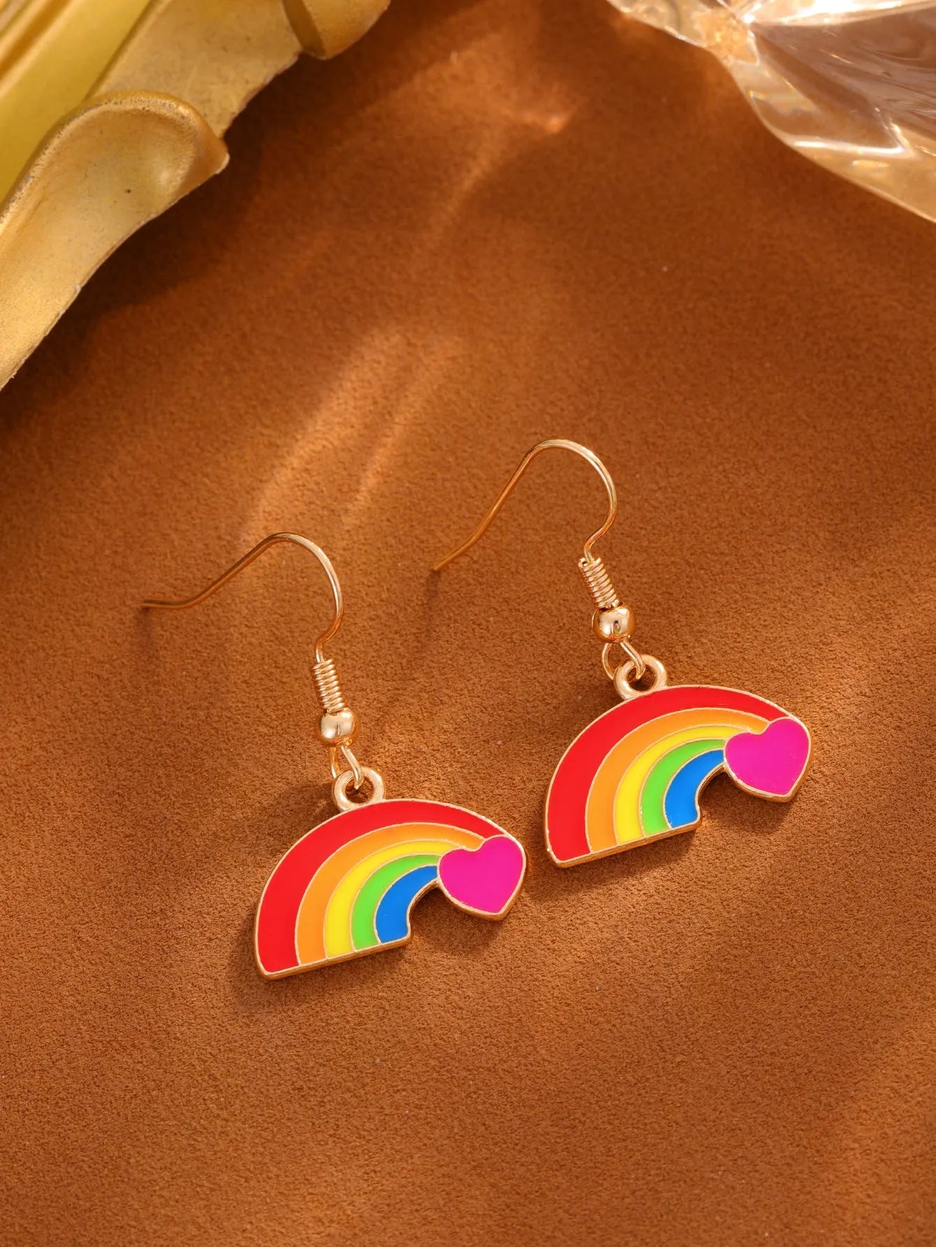 Rainbow flag design earrings in style 1 with alloy metal and enamel finish, approximately 3cm length