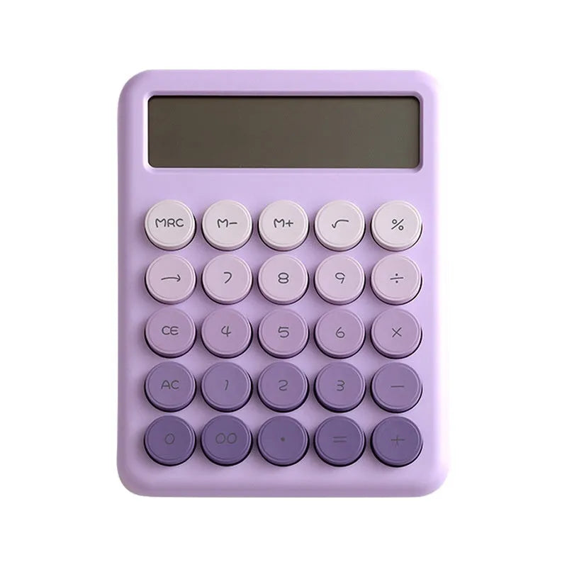 Gradient colour desk calculator in violet, cherry blossom pink, light blue or mint green.