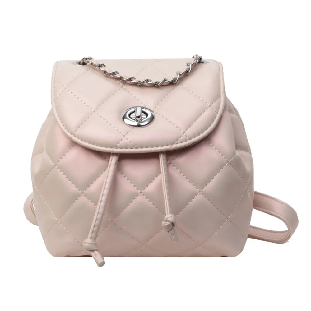 Women's rhombus plaid backpack in PU material with magnetic flap closure