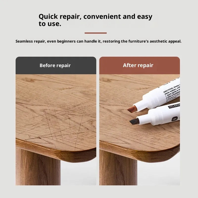 Wood grain paint fixer pen 5ml for repairing scratches and oily marks on solid and composite wood floors, shown in 12 colours.