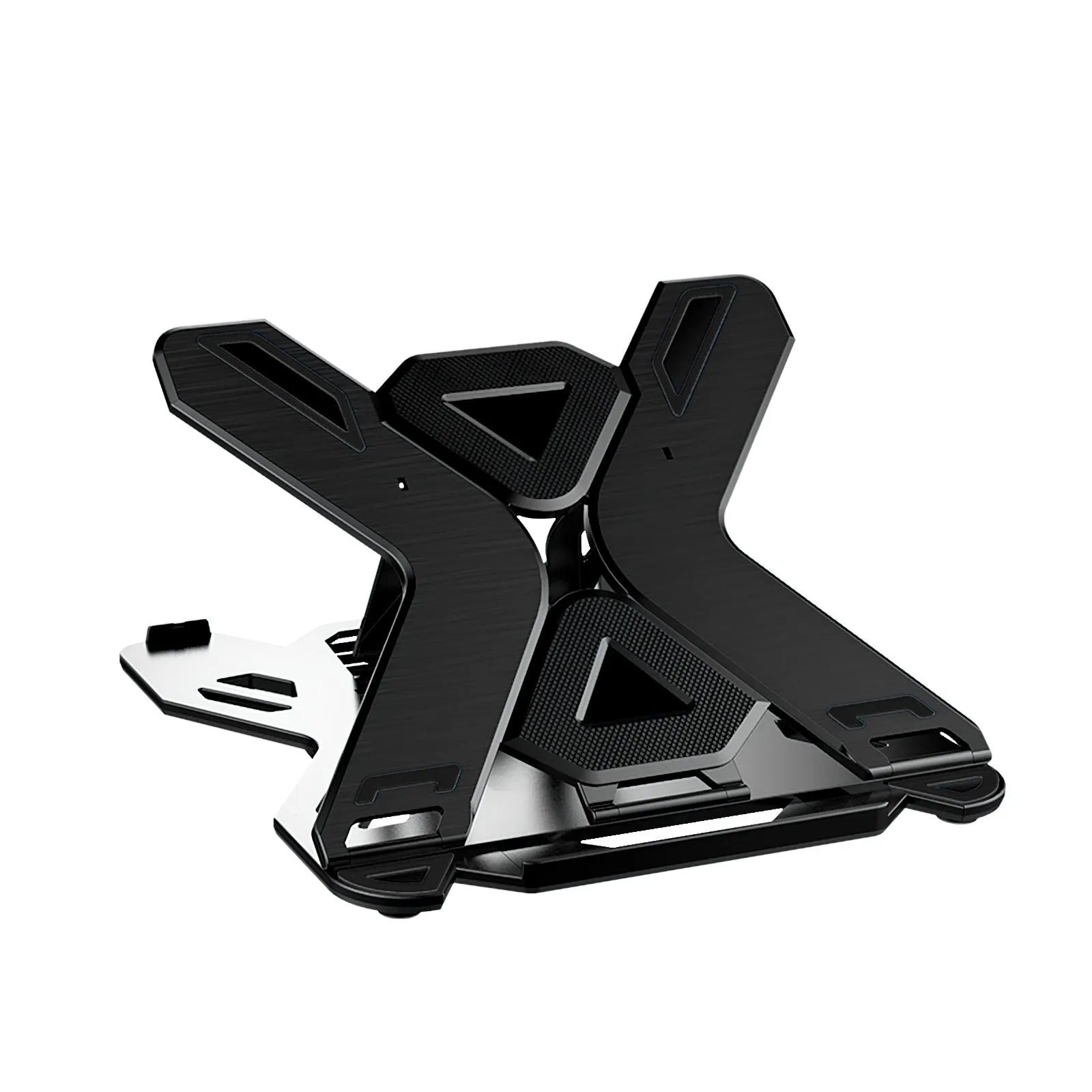 Black ABS plastic laptop cooling bracket showing 300x200mm dimensions and elevated design