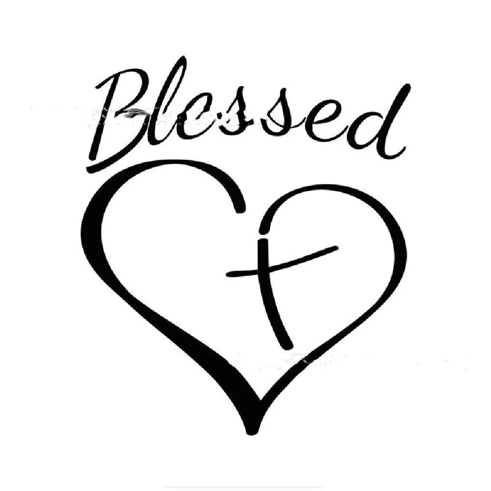 Faith hope love vinyl sticker with love heart design in black, white, or red colour options