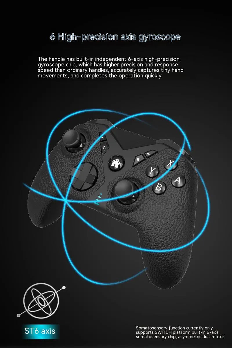 Black wireless game controller with leather-texture grips on ABS plastic shell, showing type-C port.