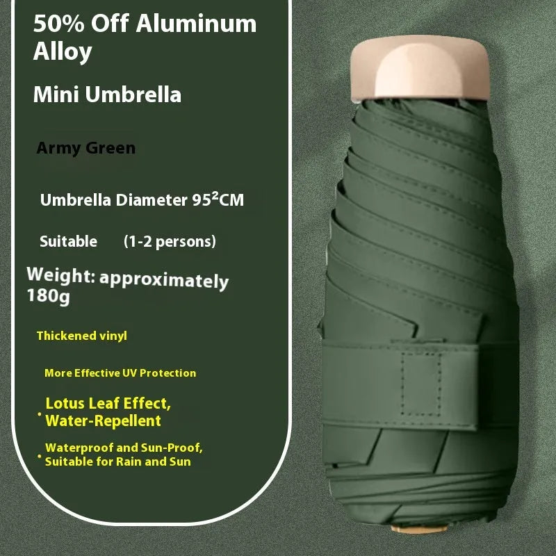 Closed five-fold sun umbrella with gradient vinyl lamination and alloy frame, shown in beige colour.