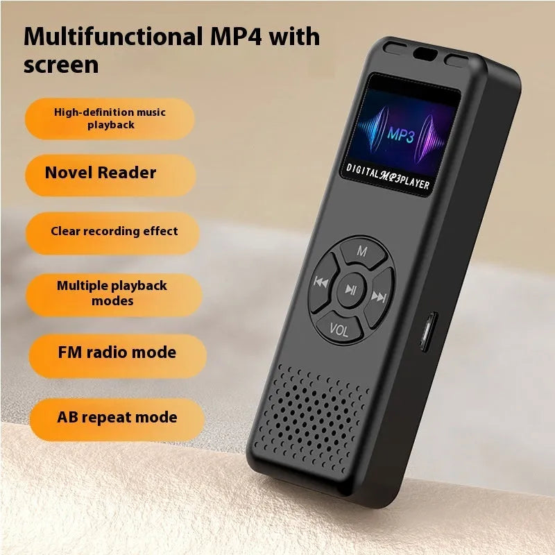 MP4 Walkman Bluetooth recording pen in black with 20MM speaker and Android charging interface
