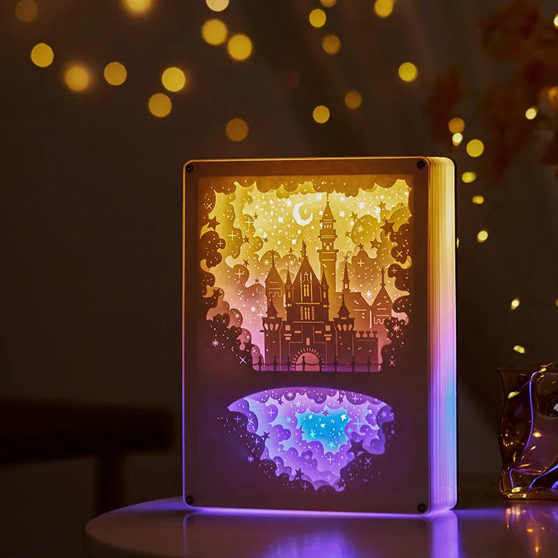 Three-dimensional paper carving USB bedside night light with remote control and atmospheric lighting options