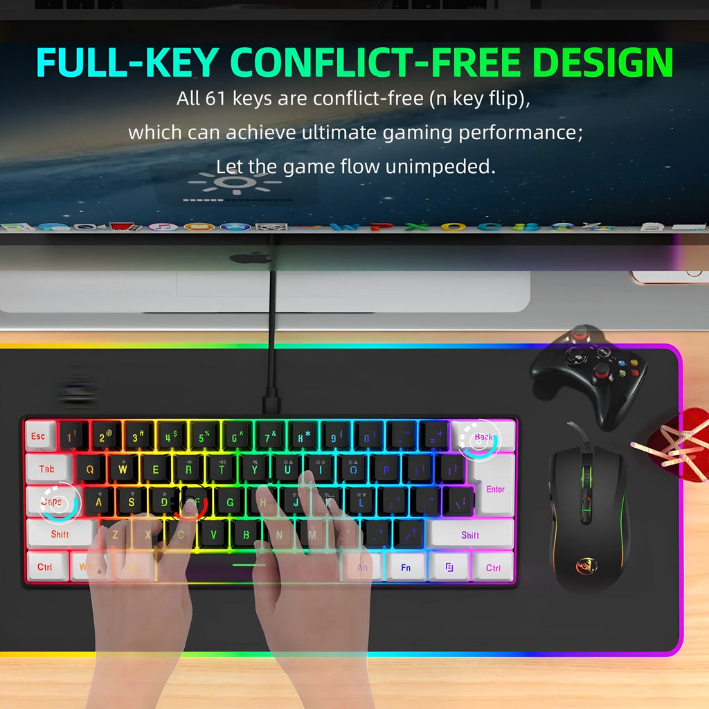 V700WB white and black keyboard and mouse suit with colour backlight for gaming or office use