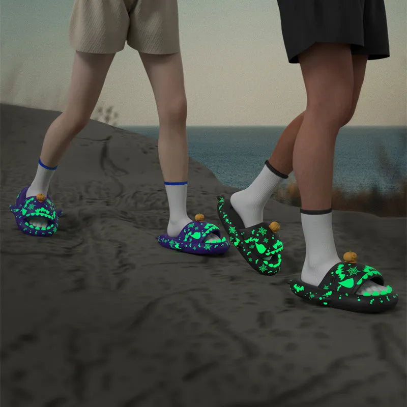 Luminous shark slippers for couples non-slip EVA bathroom house shoes glowing shark design