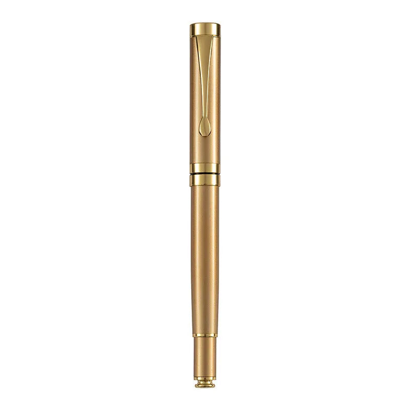 Metal fountain pen with fine F-0.5mm nib, black gold clip finish, 140mm length