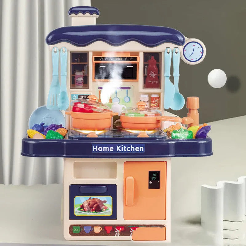31-piece simulation kitchen table toy set with pink plastic utensils and 43cm table featuring sound light and real spray water