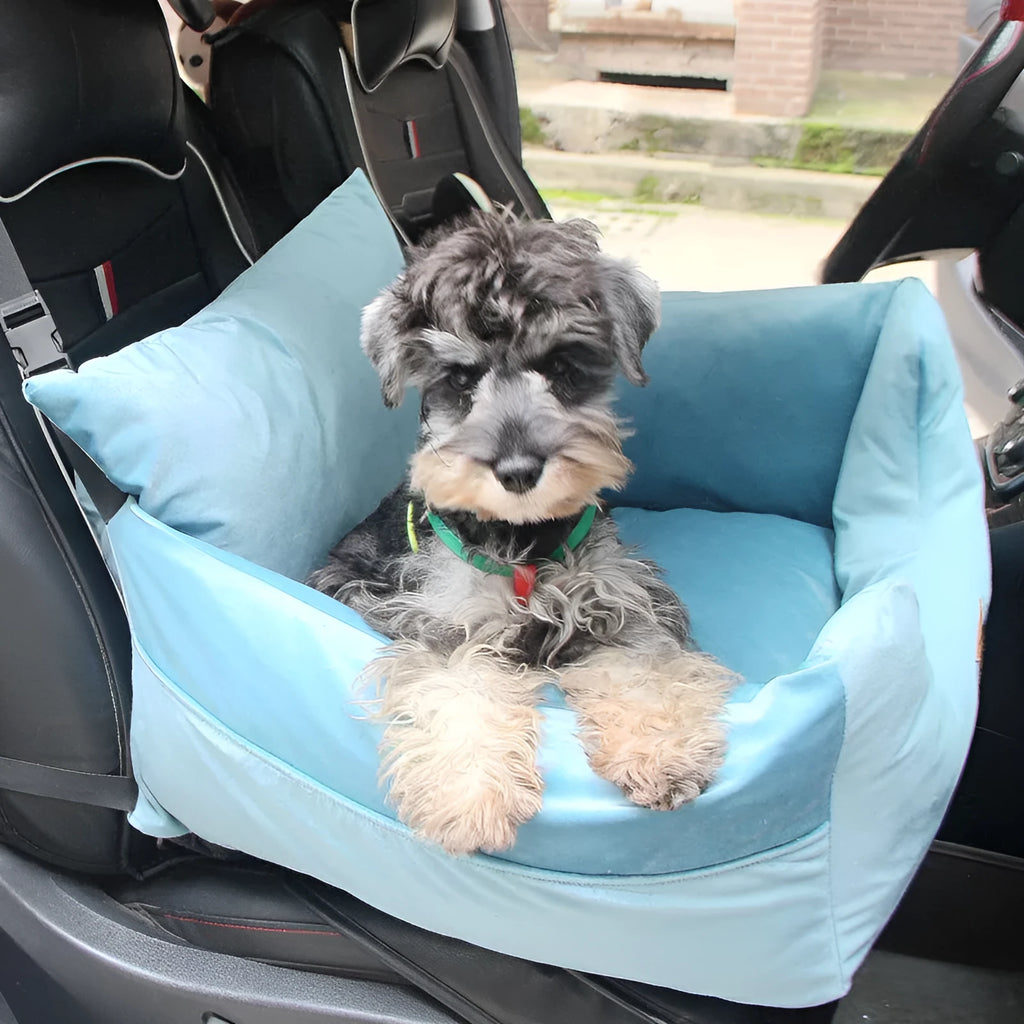 Teddy car mat pet safety seat cushion in cloth, coffee colour, with cushioned padding for dogs and cats
