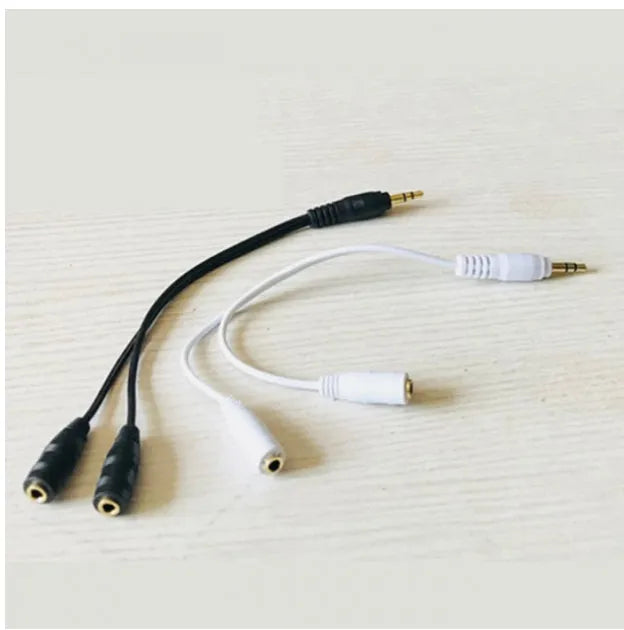 3.5mm one-to-two audio cable adapter with 20cm gold-plated copper lead, Black White colour option