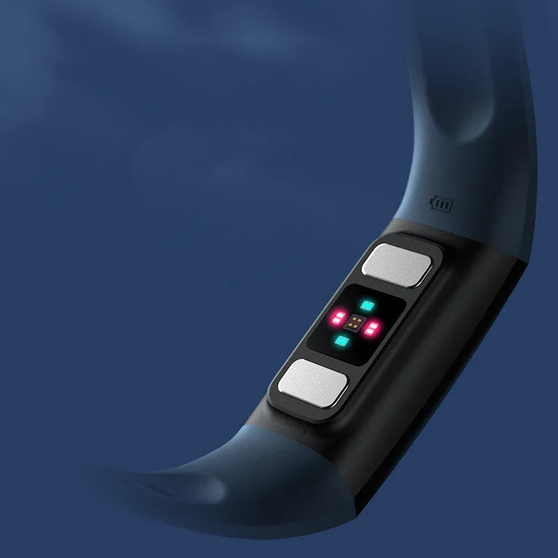 Y6 Black smart health bracelet on wrist showing blood pressure and ECG monitoring on its 1.1-inch screen.