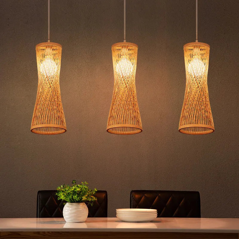 Japanese new Chinese style bamboo artwork chandelier, 220V suspension wire pendant with 17cm white or black accessory and black disc or 70cm straight plate options